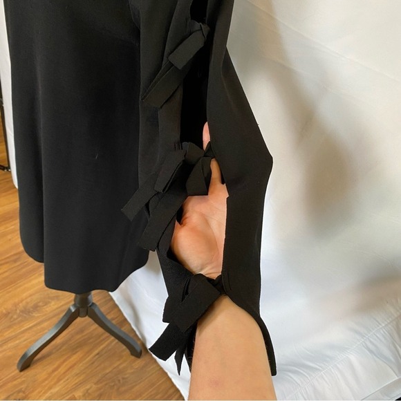 Milly Women's Black Small Stretch Knit Mini Dress 3-Tie Long Sleeves Evening - Picture 3 of 10